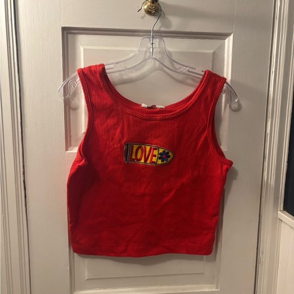 NOS Vintage 70s Maverick Women's Red Ribbed 'LOVE' Crop Tank Top Festival Boho - Picture 2 of 4